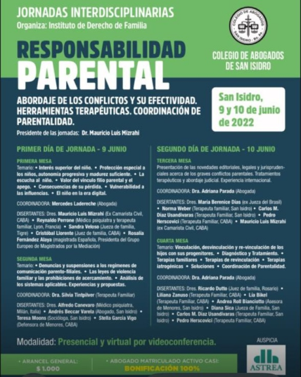 Jornadas Interdisciplinarias sobre Responsabilidad Parental, Buenos Aires, Junio 2022.