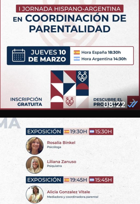 Jornada Hispano Argentina en Coordinación de Parentalidad, España, Marzo 2022.